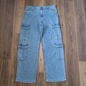 💙 Sofia Vergara Cargo Wide Leg High Rise Size 36 Denim Jeans Streetwear Loose F